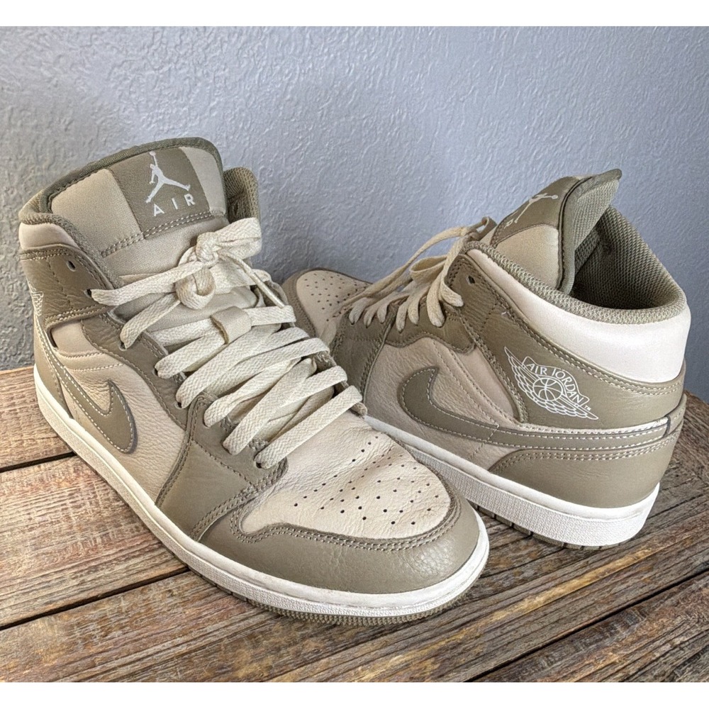 Jordan Air Jordan 1 Mid Men's Beige/Tan Leather Mid Top Sneakers Lace Up